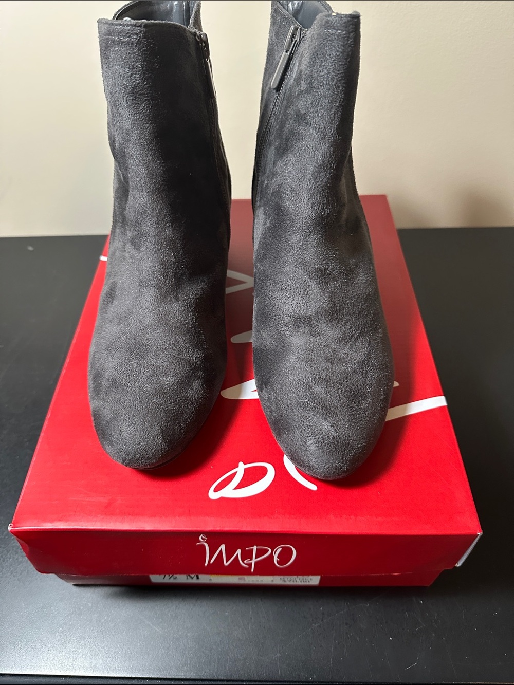 Impo Dark Gray Suede Ankle Booties